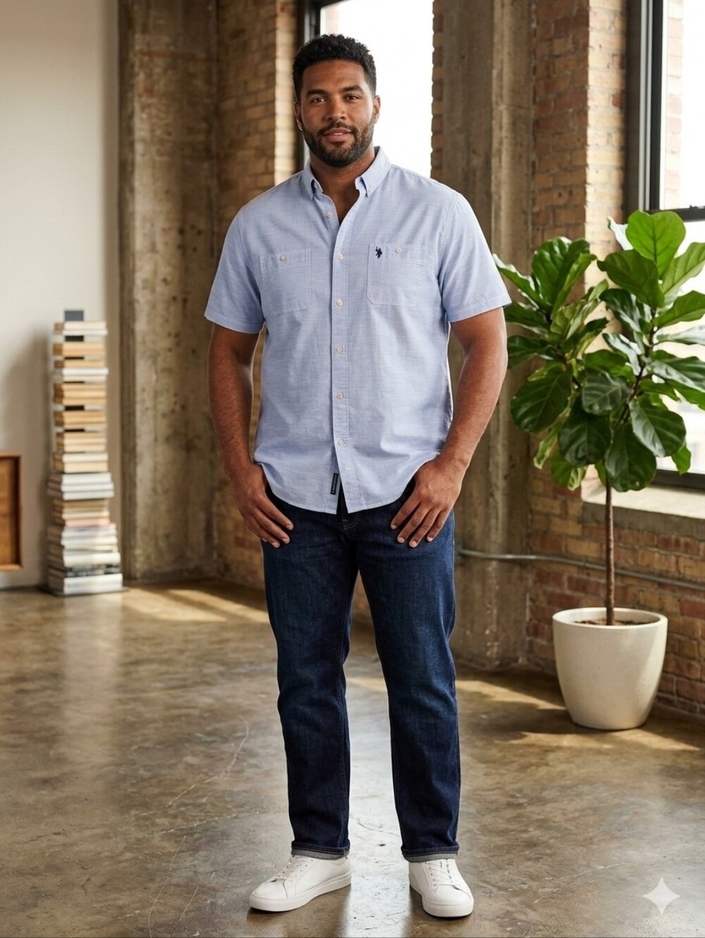 U.S. Polo Assn. Short Sleeve Button-Down Shirt - Light Blue